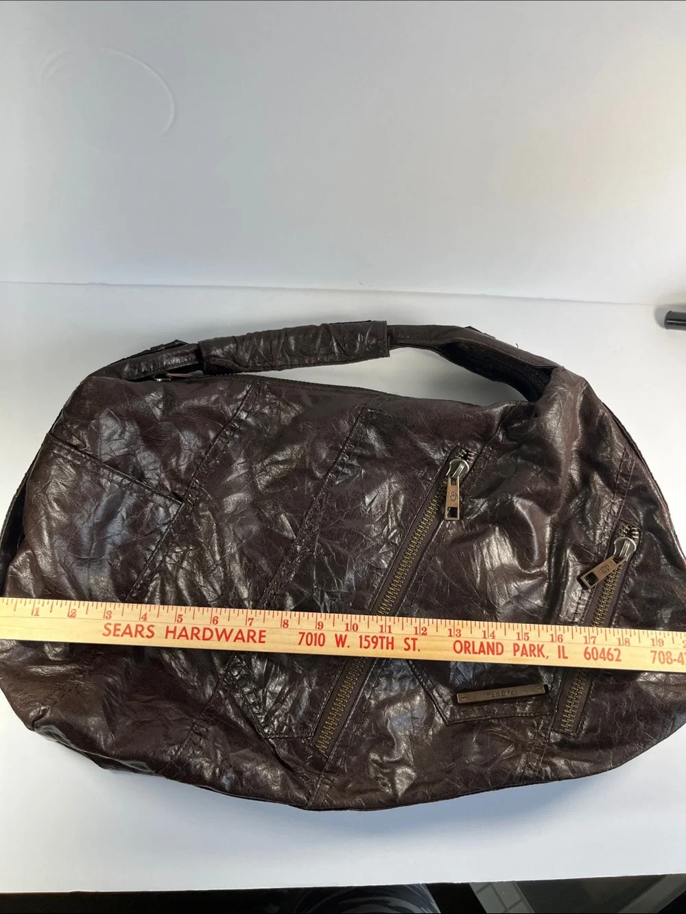 Matt & Nat Vegan Leather Dark Brown Hobo Shoulder Bag with Zippers & Keychain